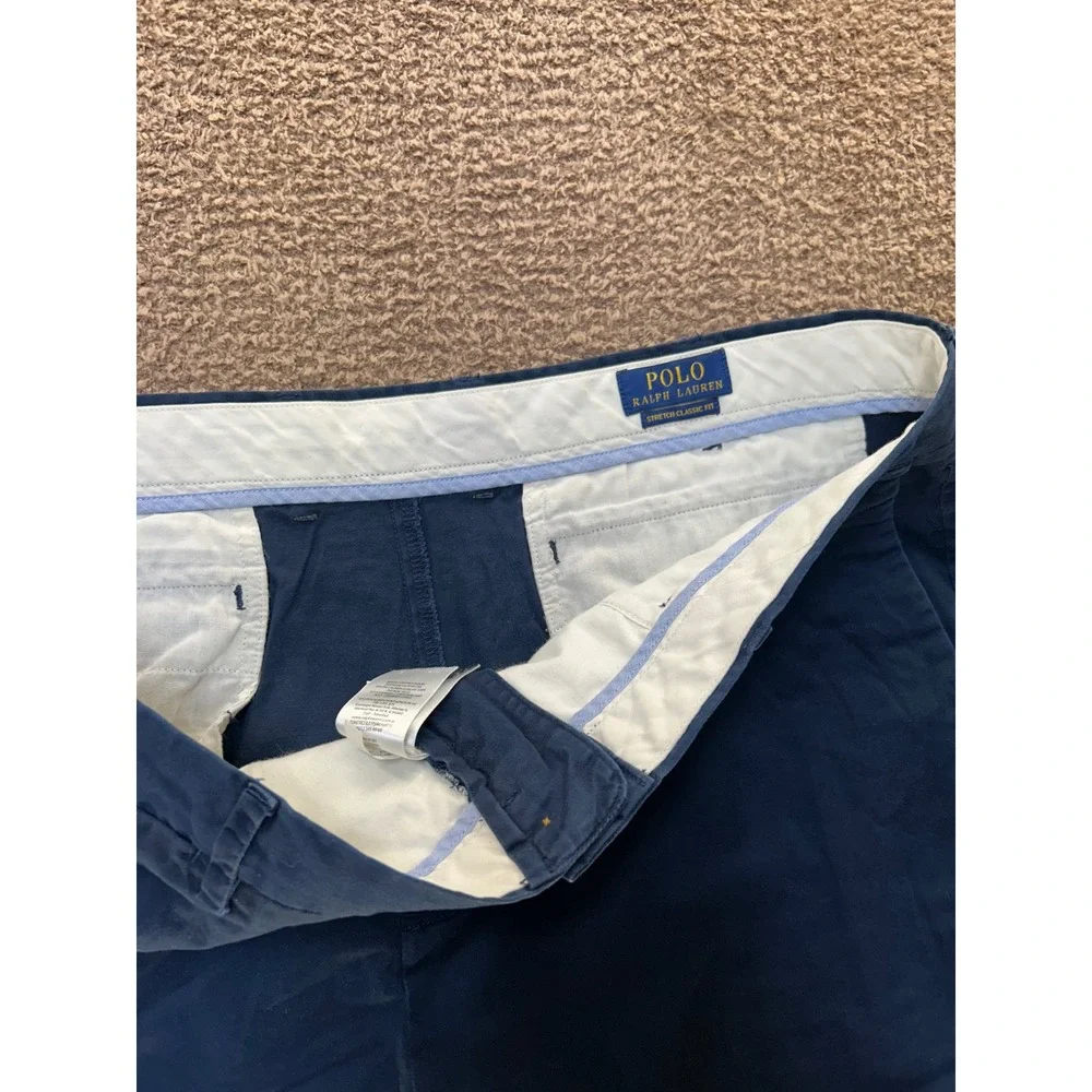 Polo Ralph Lauren Mens Navy Blue Stretch Classic Fit Chino Shorts Size 38